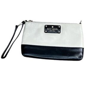 Kate Spade Black & Cream Leather Color Block Wristlet Bag
